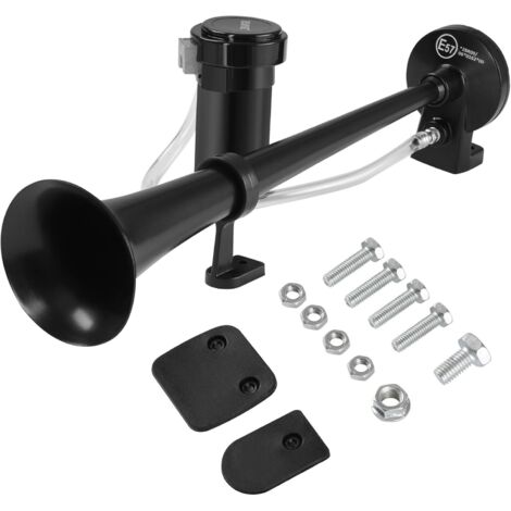 Klaxon Camion 12V 450mm Chrome Zinc Trompette Camion Air Horn avec Compresseur pour tous les Véhicules Trains Bateaux Voitures Camions (Noir)