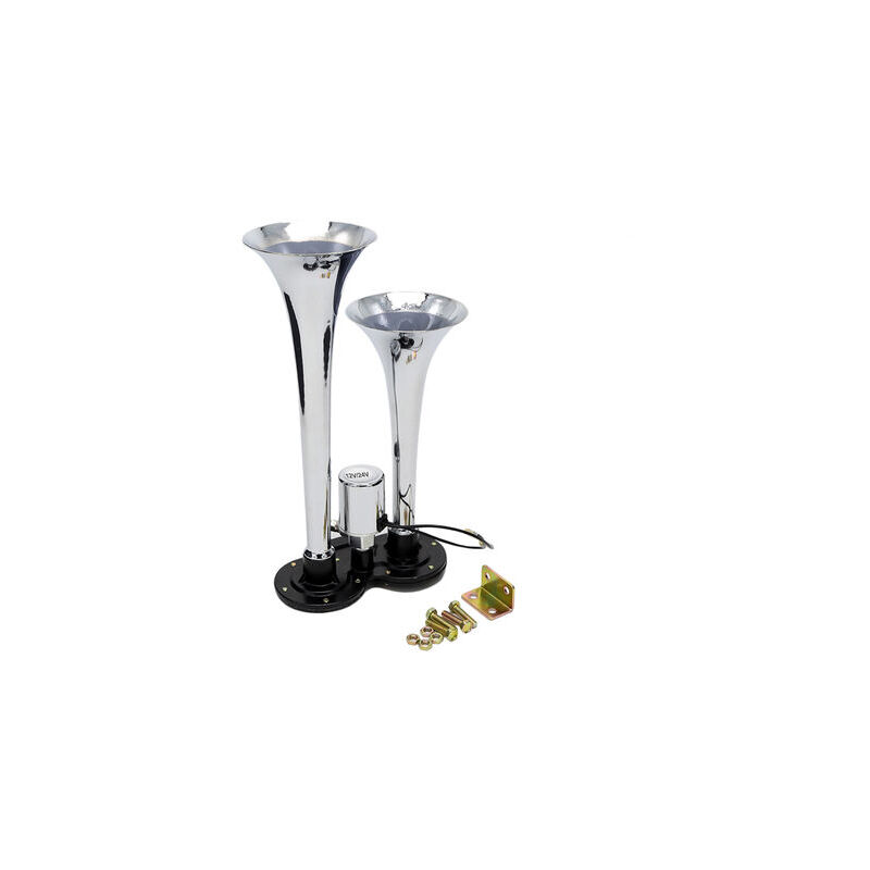 ZVD - Klaxon d'Air Chromé Double Trompette 150dB - Kit Haut-Parleur Universel 12V/24V pour Camion Train
