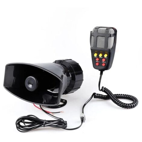Klaxon d'alarme mégaphone pour voiture, DC 12 V, 100 W, 125 dB, sirène puissante pour moto, voiture, camion, haut-parleur d'avertissement en plastique, police, pompier