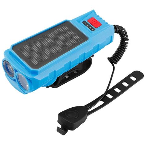 Klaxon de vélo avec phare et double charge solaire/USB - Bleu clair