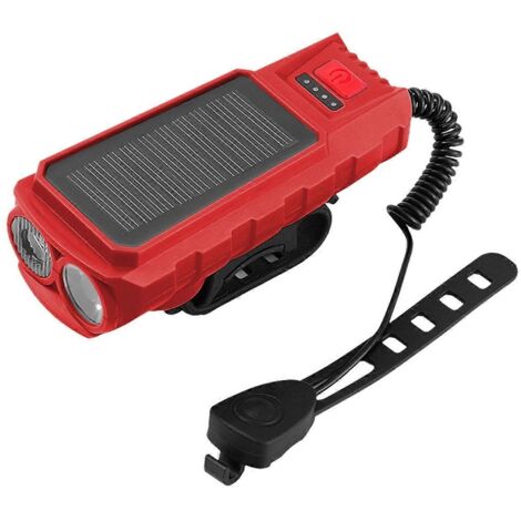 Klaxon de vélo avec phare et double charge solaire/USB - Rouge