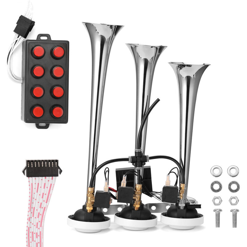 Superseller - Super Loud 3 Tube Inline Horn 110db Car Horn 12.0V/24V Universal Car Horn 3 Tubes 1 Row Siren Horn Car Tuning Accessories Ships Without