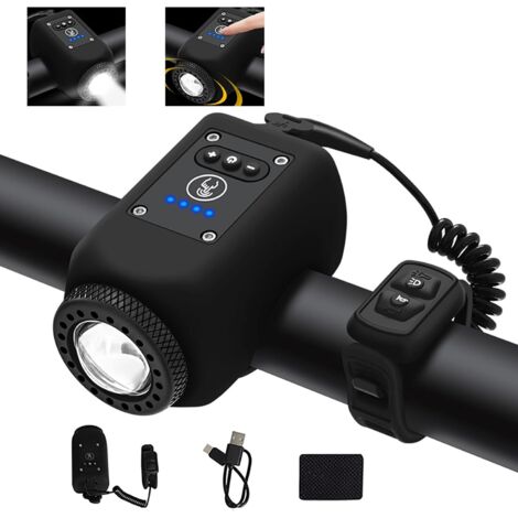 Klaxon Vélo Électronique avec Phare, 6 Sons, USB-C, Volume Réglable, 4 Modes, Étanche, E-Bell