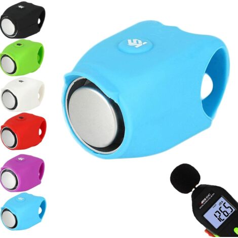 Klaxon VéLo Puissant, Klaxon Vélo, Sonnette Electrique pour Velo Trotinette, Electronique Mini Avertisseur Sonore Cloche E-Bell étanche Coque en Silicone Bell, pour vélo VTT (NAUXIU) Bleu