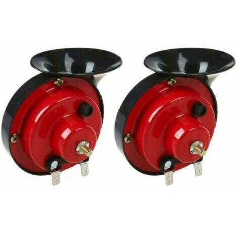 Klaxon Voiture Puissant 12v Universel, Klaxons Camion Super Bike Horn 110dB, Klaxon Train pour Voiture Étanche, Corne de Brume Trompette à Air pour Camion Auto Moto Bateau et Velo (Rouge)