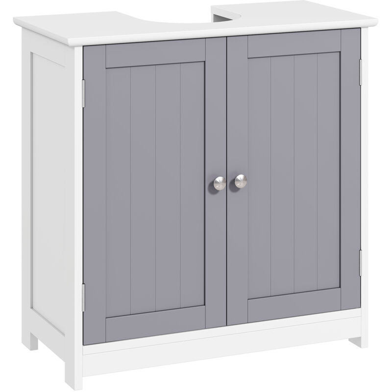Kleankin - 60x60cm Under-Sink Storage Cabinet w/ Adjustable Shelf White, Grey