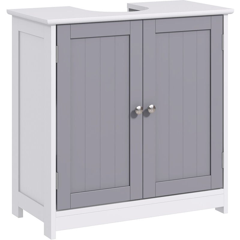 60x60cm Under-Sink Storage Cabinet w/ Adjustable Shelf Grey White - Kleankin