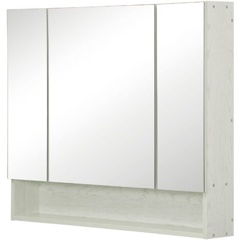 kleankin Armadietto a Specchio Montato a Muro per Bagno in MDF e Vetro Bianco