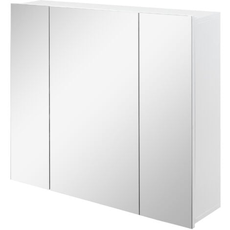 kleankin Armadietto Bagno con 3 Ante Specchiate in Legno Bianco 70x15x60cm