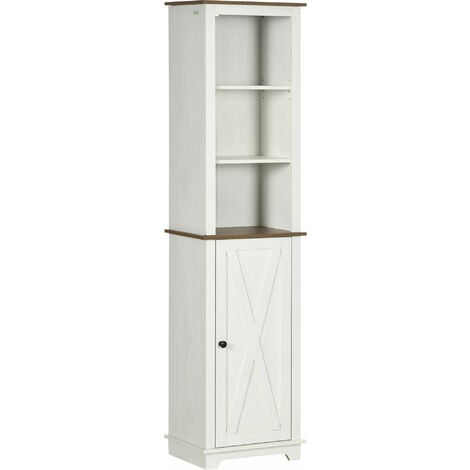 kleankin armario alto de baño mueble columna de baño armario de almacenamiento con 3 compartimientos puerta y estante ajustable 39,5x30x160 cm blanco