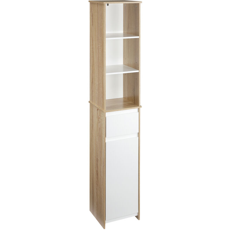

Kleankin - Armario Alto de Baño Mueble Columna con 1 Puerta 1 Cajón y 3 Estantes Balda Ajustable para Cocina Salón 32,6x30x171,2 cm Madera Natural y