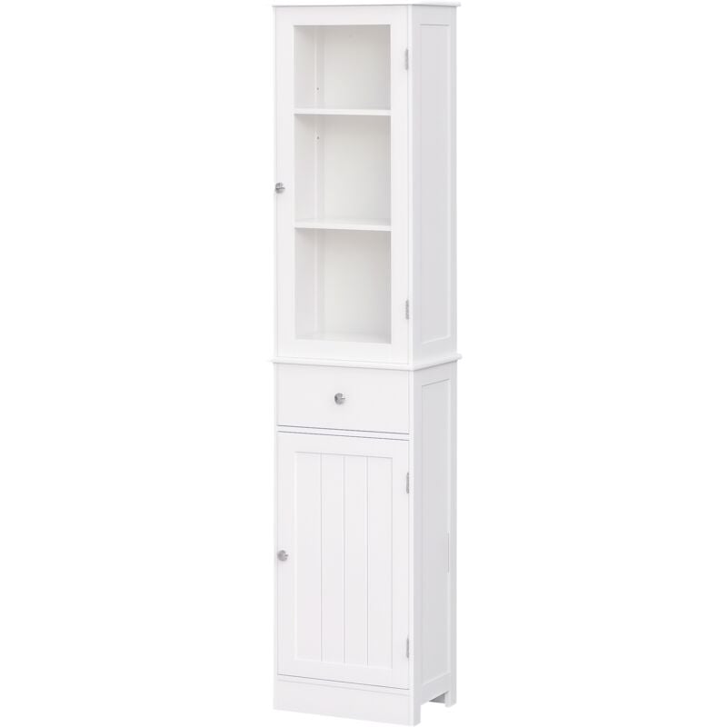 

Kleankin - Armario Alto para Baño Mueble Auxiliar de Baño con 2 Puertas 5 Estantes y 1 Cajón Gran Espacio de Almacenamiento Moderno 40x27x171,5 cm