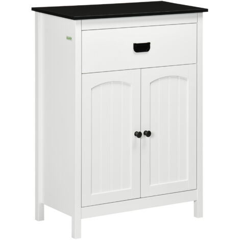 kleankin Armario Auxiliar de Baño Estilo Moderno con 1 Cajón 2 Puertas y Estante para Lavabo Ducha  60x30x80 cm Blanco