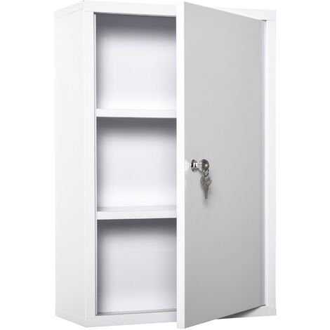 kleankin armario botiquín de pared botiquín de emergencia de metal con 3 estantes de almacenaje y cerradura con 2 llaves para baño cocina 40x18x60 cm