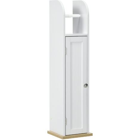 kleankin armario de baño columna auxiliar de baño mueble de suelo de baño con estantes ajustables y portarrollos de papel 20x20x80 cm blanco