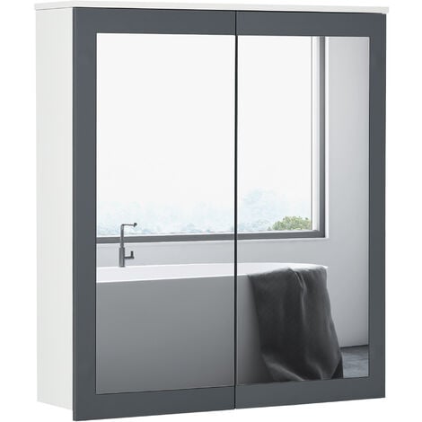 kleankin armario de baño con espejo armario de baño para colgar mueble de baño suspendido con 2 puertas de vidrio y estantes ajustables 69x17x75,5 cm