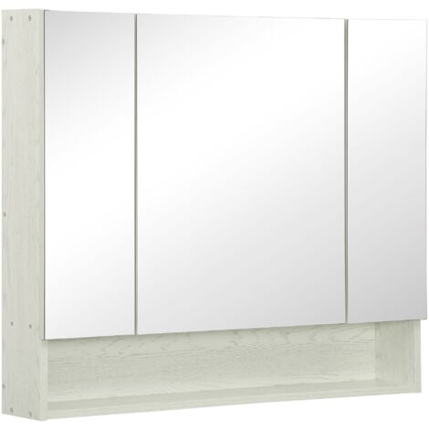 kleankin armario de baño con espejo armario de pared con 3 puertas estante ajustable y compartimento mueble de baño colgante 90x15x75 cm blanco