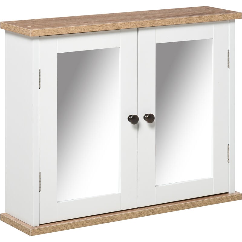 

Kleankin - Armario de Baño con Espejo de Pared Estante Ajustable en 3 Posiciones 56x14x46cm - Blanco