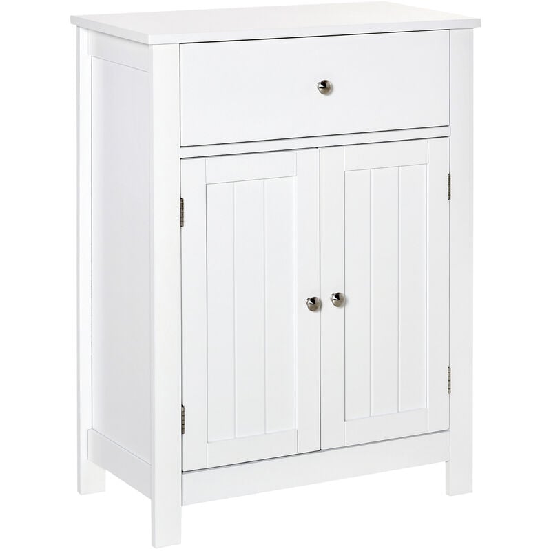 

Armario de Baño con 1 Cajón 2 Puertas y Estante Interior Ajustable Mueble Auxiliar de Almacenaje Multifuncional para Salón Cocina 60x30x80 cm - Blanco