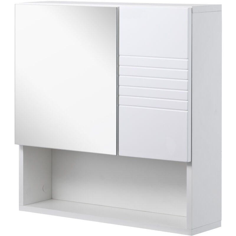 

Armario de Baño con Espejo Mueble Auxiliar Montado en Pared con Estane Abierto y 2 Puertas con Balda Interior Ajustable 54x15x55 cm - Blanco