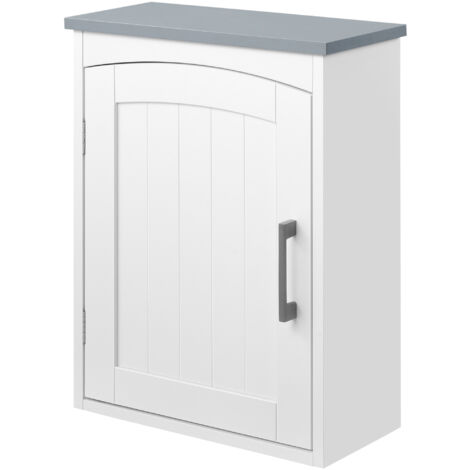 Kleankin – Armoire murale de salle de bain 41L x 18,5l x 52H cm – MDF blanc gris – Système de fixation murale inclus – Charge max 5 Kg