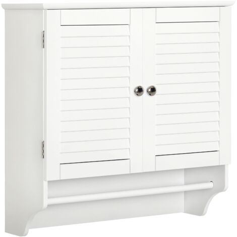 Kleankin – Armoire murale salle de bain 60x23x60 cm – 2 portes persiennes – MDF blanc avec étagère et porte-serviette – Charge max 11 Kg