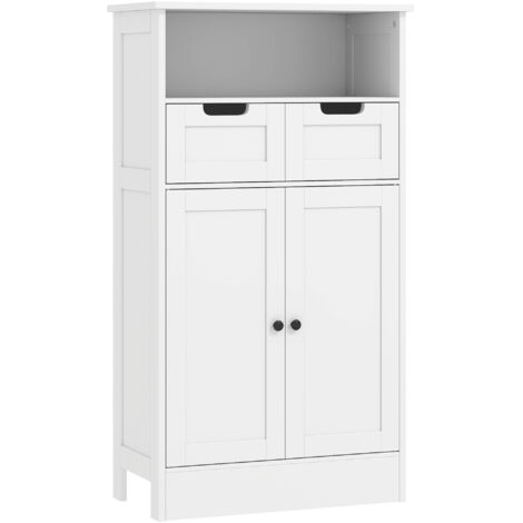 kleankin Badezimmerschrank Badschrank Hochschrank mit verstellbar Ablage, 2 Schubladen, 2 Türen, Schrank Aufbewahrungsschrank für Badezimmer, Wohnzimmer 60 x 30 x 108,8 cm Weiß