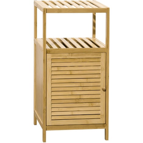 kleankin Badezimmerschrank Badschrank mit offenem Fach, Beistellschrank mit Kippschutz, Aufbewahrungsschrank für Badezimmer, Bambus, Natur, 33 x 35,5 x 67 cm