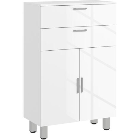 kleankin Badezimmerschrank Badschrank mit Schublade, verstellbaren Regalen, Toilettenschrank Beistellschrank Aufbewahrungsschrank Nischenschrank für Badezimmer, kleine Räume, 60 x 30 x 93 cm, Weiß