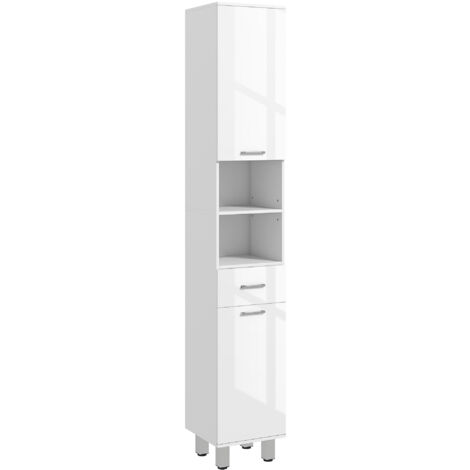 kleankin Badezimmerschrank schmal, Hochschrank Toilettenschrank mit Hochganlzweiß Schublade, Verstellbar Ablage und 2 offenen Fächern, für kleine Räume Badezimmer 30 x 30 x 180 cm Weiß
