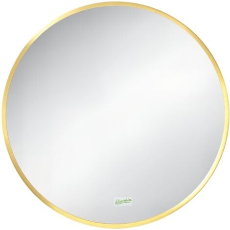 kleankin Badspiegel Ø50 cm Runder Spiegel Badezimmerspiegel mit Alurahmen Wandspiegel für Wohnzimmer, Schlafzimmer, Badezimmer, IP44, Gold