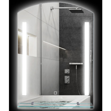 kleankin Badspiegel mit Beleuchtung 50 x 70 cm LED Spiegel Wandspiegel mit Touchschalter, Glasablage, Memory-Funktion, Lichtspiegel aus Alu mit 3 Lichtfarben Silber