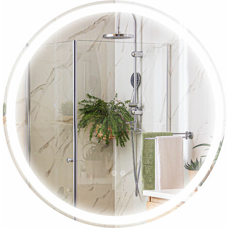 kleankin Badspiegel mit Beleuchtung Ø60 cm Runder LED Wandspiegel mit Touch-Funktion, Memory-Funktion Beschlagfreier Lichtspiegel Badezimmerspiegel Weiß