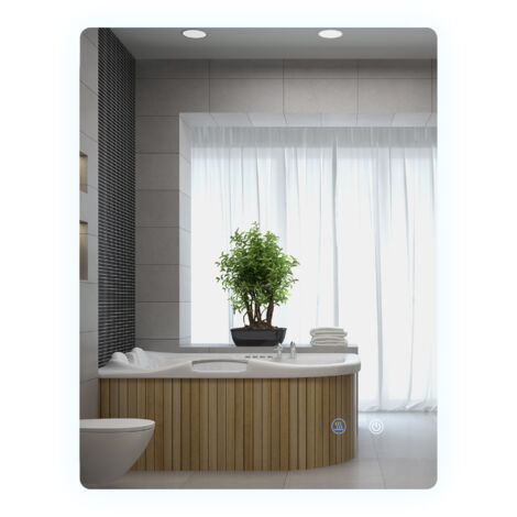 kleankin Badspiegel mit Beleuchtung 70 x 50 cm Rechteckiger LED Spiegel Wandspiegel mit Touchschalter, Memory-Funktion Lichtspiegel Beschlagfrei mit 3 Lichtfarben Weiß+Transparent