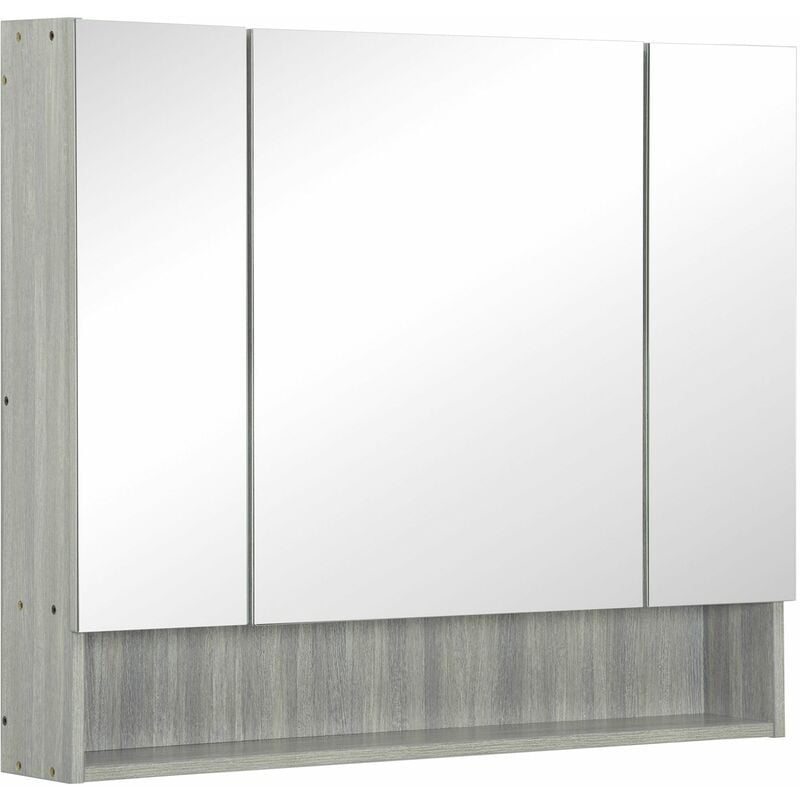 Bathroom Cabinet Wall Mounted Mirror Storage Adjustable Shelves Grey - Grey - Kleankin