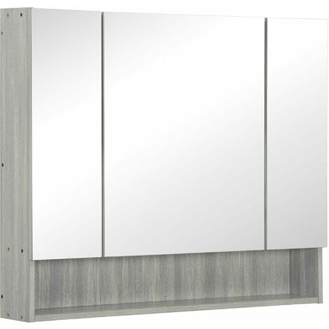 kleankin Bathroom Cabinet Wall Mounted Mirror Storage Adjustable Shelves Grey