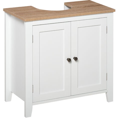 kleankin Bathroom Pedestal Under Sink Cabinet Floor w/ Storage Shelf Double Door