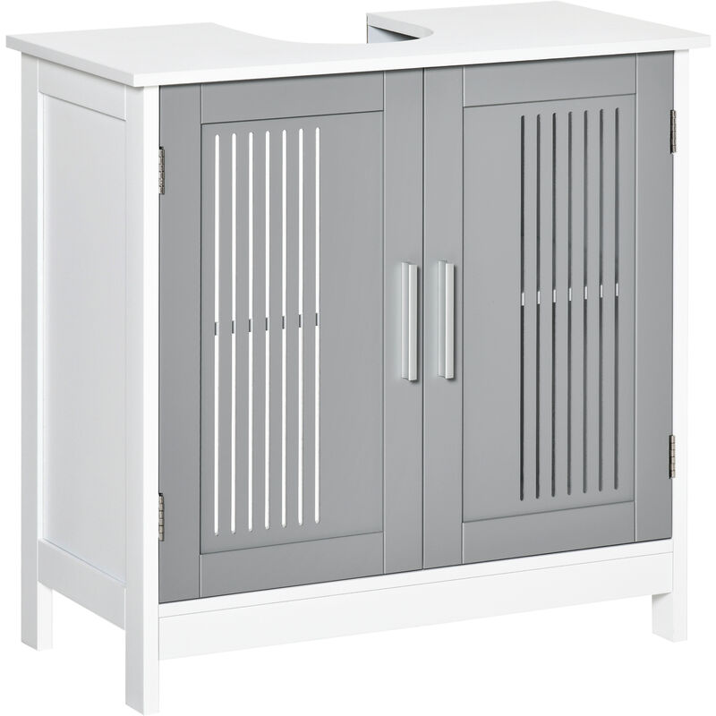 Kleankin - Bathroom Pedestal Under Sink Cabinet with Storage Shelf, 2 Doors Grey