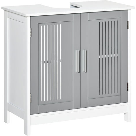 kleankin Bathroom Pedestal Under Sink Cabinet with Storage Shelf, 2 Doors Grey