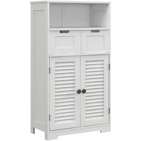 kleankin Bathroom Storage Cabinet, Small Bathroom Cabinet with Louvred Doors White