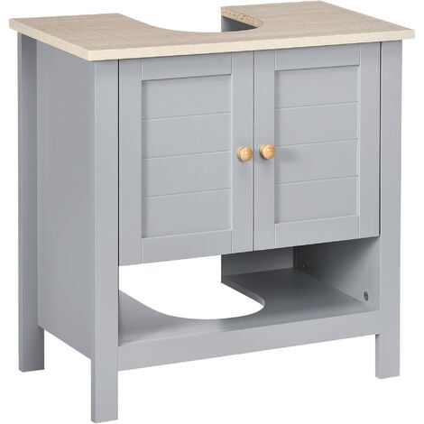 kleankin Bathroom Under Sink Cabinet with Adjustable Shelf, White, Grey