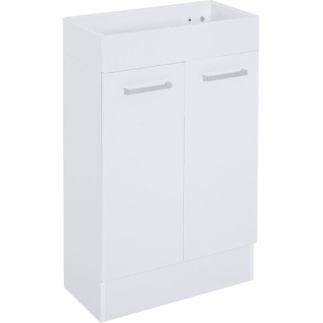 kleankin Bathroom Wash Basin Vanity With Ceramic Sink Base Cabinet Two Doors