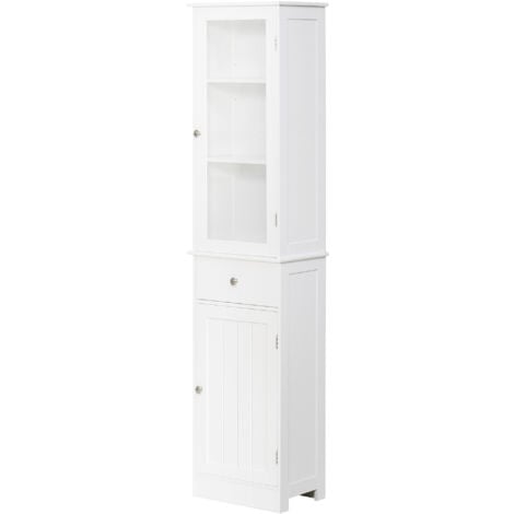 kleankin Colonna Bagno Salvaspazio con Armadietto, Cassetto e Ripiani Bianco