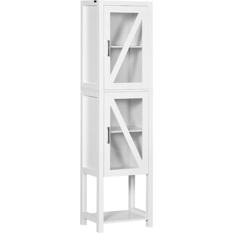 kleankin columna auxiliar de baño armario alto de baño estantería para baño con 2 puertas estantes ajustables y estante de almacenamiento 45x30x170 cm