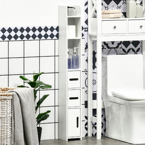 kleankin Columna Baño con 3 Puertas y 3 Estantes Mueble Auxiliar Alto de Estilo Moderno 15x17x120cm Blanco