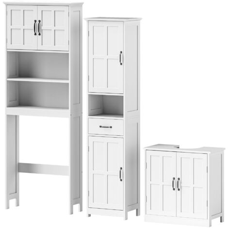 kleankin conjunto de baño incluye 1 mueble sobre inodoro 1 columna de baño 1 mueble para debajo del lavabo con estantes ajustables blanco