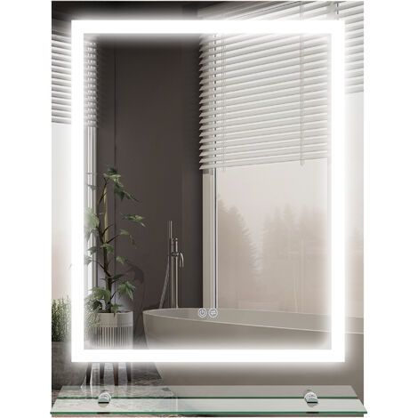 kleankin Dimmable Bathroom Mirror with LED Lights, 3 Colours, Defogging Film 70 x 50cm