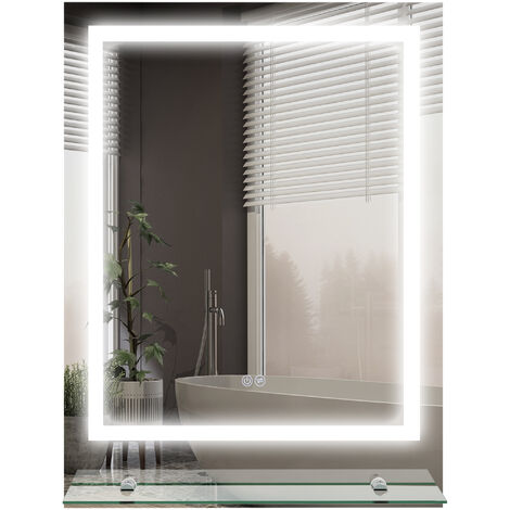 kleankin Dimmable Bathroom Mirror with LED Lights, 3 Colours, Defogging Film 80 x 60cm