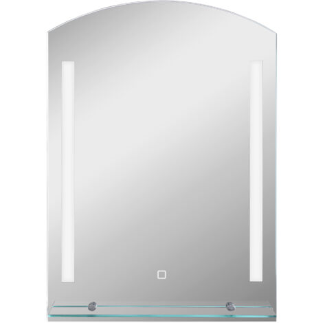 kleankin espejo de baño con luces LED 70x50 cm espejo para baño con interruptor táctil iluminación regulable y estante de vidrio plata