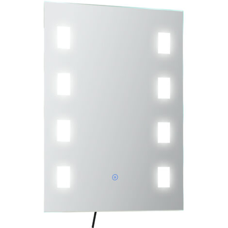 kleankin espejo de baño con luz LED 14,5 W 70x50 cm espejo para baño con función de antivaho marco de aluminio interruptor táctil y luces blanco frío